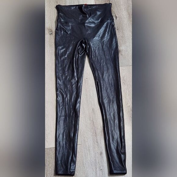 Spanx Pants Womens Large Black Faux Leather Leggings Skinny Pull On High Waist - Picture 1 of 6